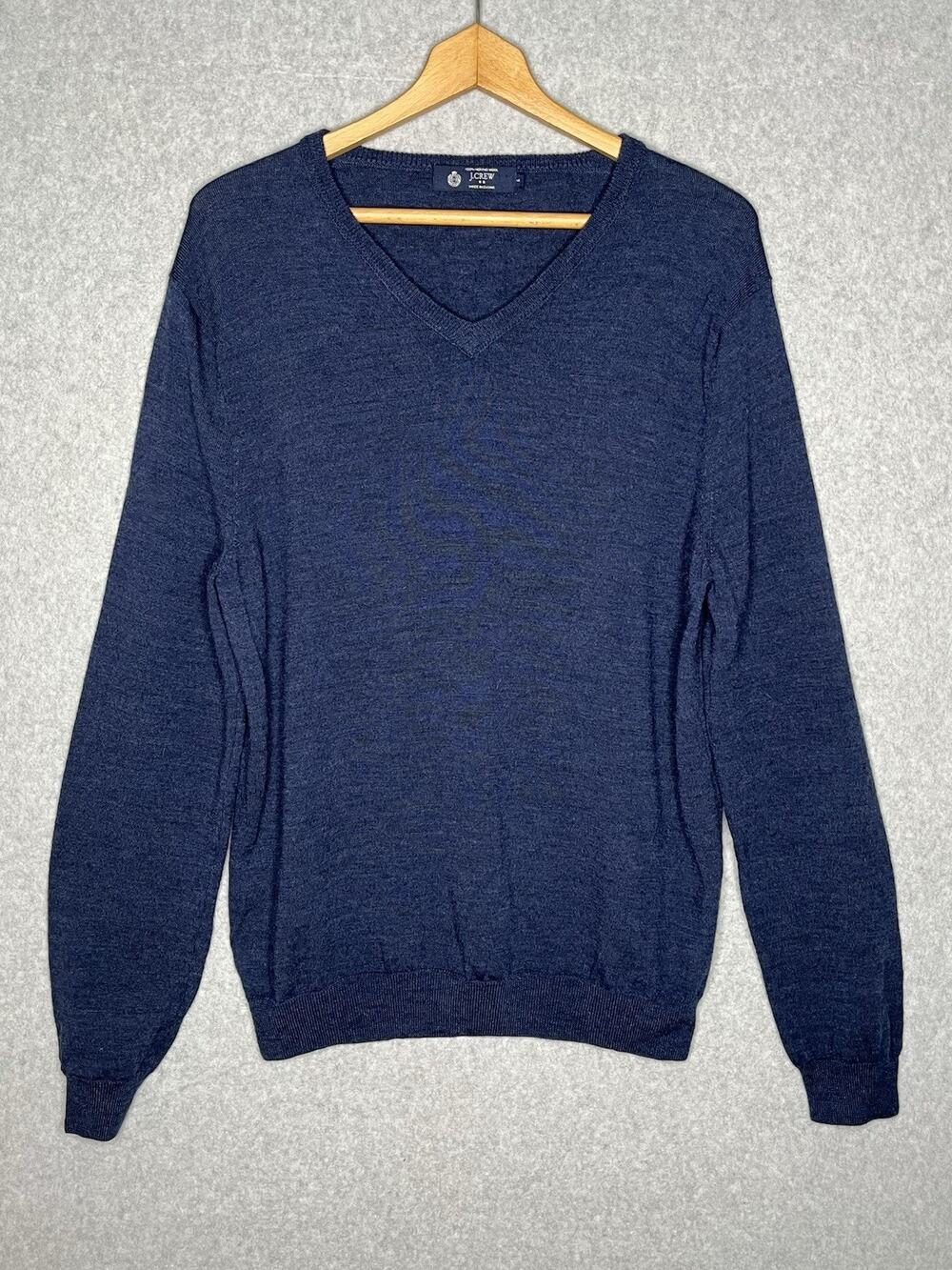 J.Crew Men's L Navy 100% Merino Wool V-Neck Sweater Classic Preppy